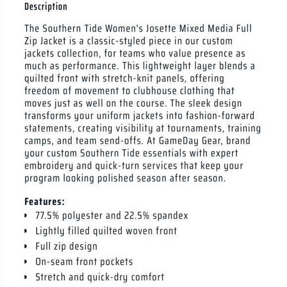 Southern Tide Navy Mixed Media Full Zip Jacket NWT Size S - Picture 6 of 6